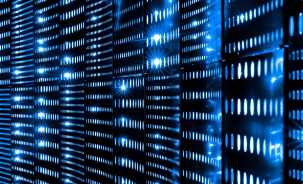 Dark grate with blue light shining through the gaps