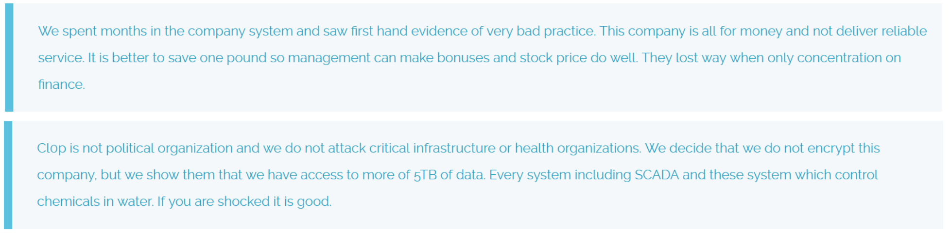 Clop claims to have spent months on the target’s systems