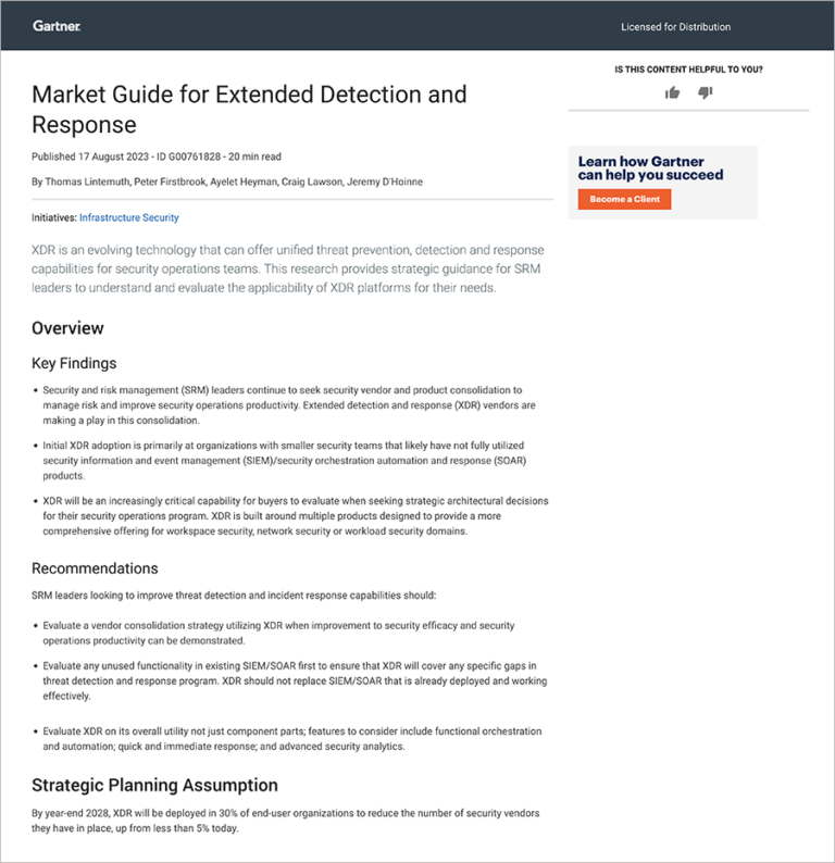 Gartner Analyst Report Extended Detection and Response Forescout