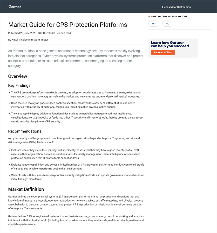 Gartner 2023 Market Guide for CPS Protection Platforms Forescout
